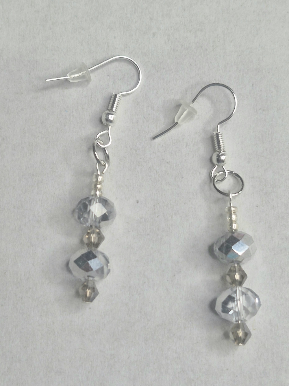 Crystal Dangle Earrings - Silver Toned Clear Beads